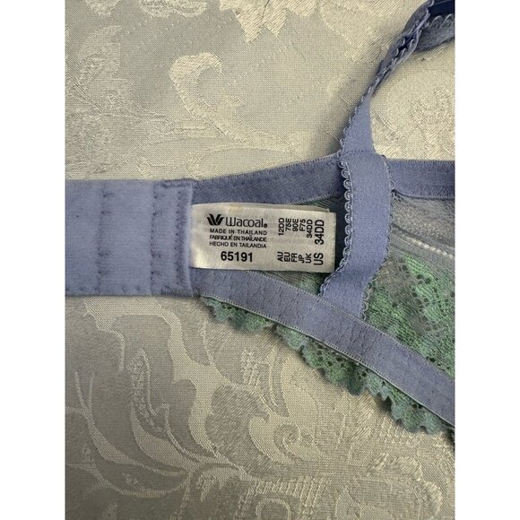 Wacoal Size 34DD Embrace Lace Underwire Bra Sheer 65191 Purple Green Stained - Picture 8 of 8